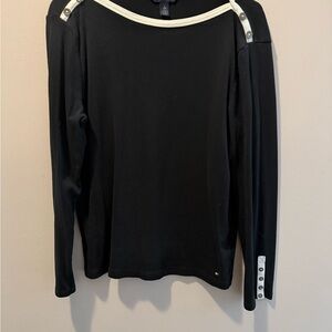 Tommy Hilfiger Black Long Sleeve Button Shoulder Top Size XL